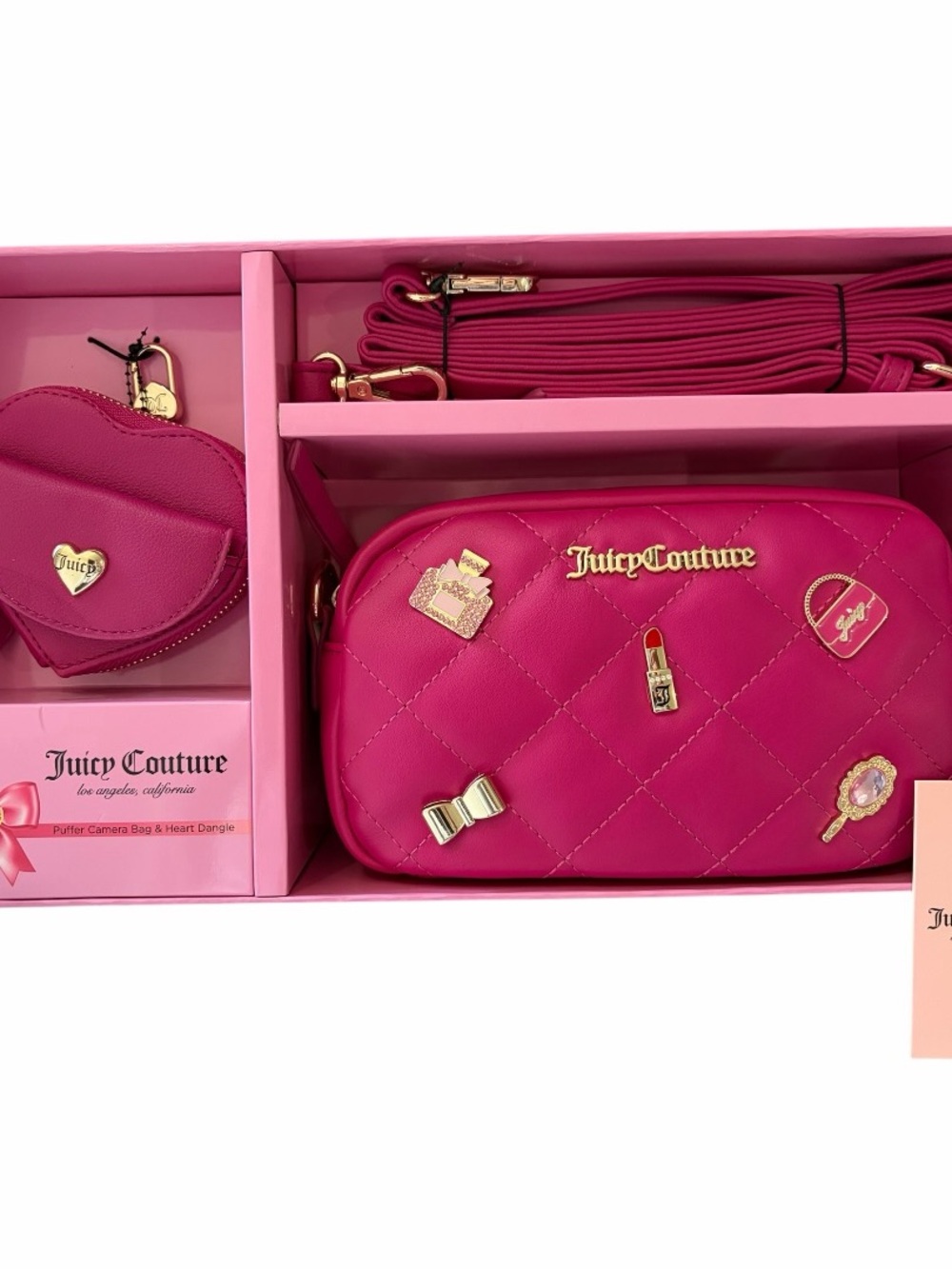 Juicy Couture Raspberry Quilted Crossbody Bag with Charm Accents